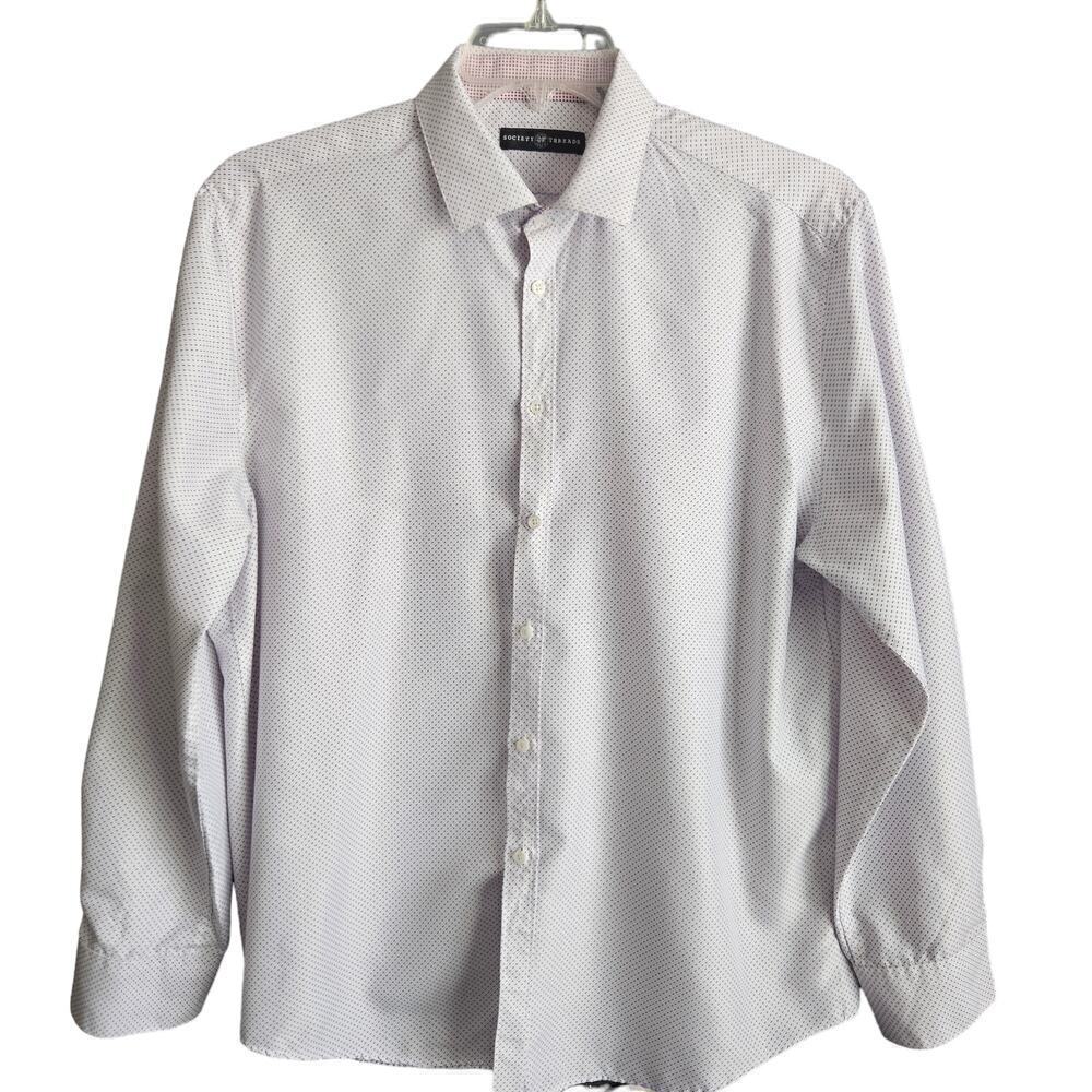 Society of Threads Men's White‎ Pink Blue Dress Shirt Size Large 16-16.5